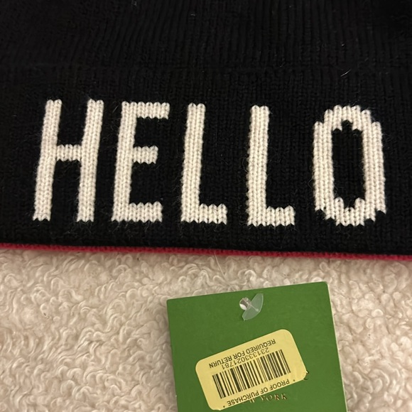 NWT Kate Spade Hello Gorgeous Black Pink Winter Pom Pom Beanie Hat - Picture 5 of 7